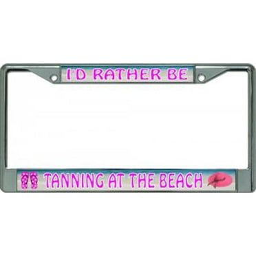 I'D Rather Be At The Beach Steel Metal License Plate Frame 